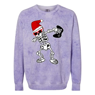 Funny Video Game Santa Dabbing Skeleton Christmas Gift Funny Gift Colorblast Crewneck Sweatshirt