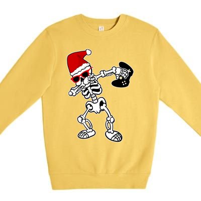 Funny Video Game Santa Dabbing Skeleton Christmas Gift Funny Gift Premium Crewneck Sweatshirt