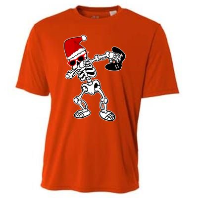 Funny Video Game Santa Dabbing Skeleton Christmas Gift Funny Gift Cooling Performance Crew T-Shirt