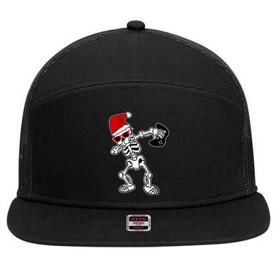 Funny Video Game Santa Dabbing Skeleton Christmas Gift Funny Gift 7 Panel Mesh Trucker Snapback Hat