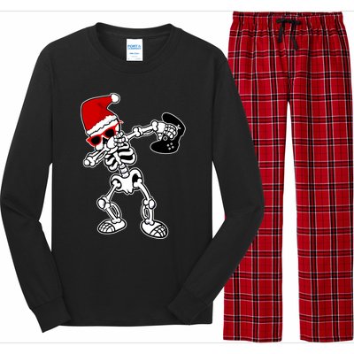 Funny Video Game Santa Dabbing Skeleton Christmas Gift Funny Gift Long Sleeve Pajama Set