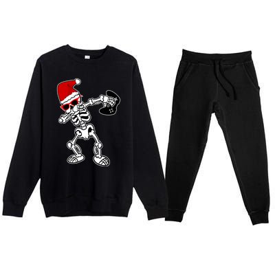 Funny Video Game Santa Dabbing Skeleton Christmas Gift Funny Gift Premium Crewneck Sweatsuit Set