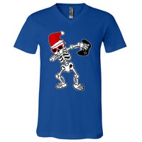 Funny Video Game Santa Dabbing Skeleton Christmas Gift Funny Gift V-Neck T-Shirt