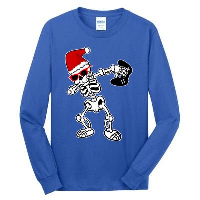 Funny Video Game Santa Dabbing Skeleton Christmas Gift Funny Gift Tall Long Sleeve T-Shirt