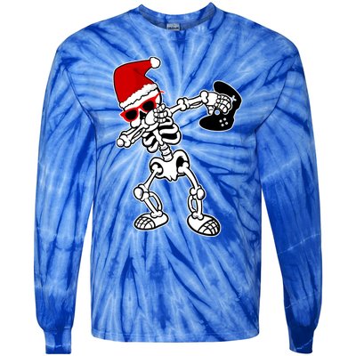 Funny Video Game Santa Dabbing Skeleton Christmas Gift Funny Gift Tie-Dye Long Sleeve Shirt