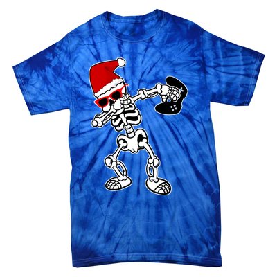 Funny Video Game Santa Dabbing Skeleton Christmas Gift Funny Gift Tie-Dye T-Shirt