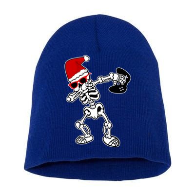 Funny Video Game Santa Dabbing Skeleton Christmas Gift Funny Gift Short Acrylic Beanie