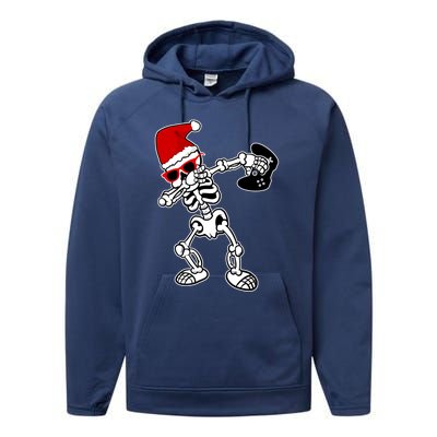 Funny Video Game Santa Dabbing Skeleton Christmas Gift Funny Gift Performance Fleece Hoodie