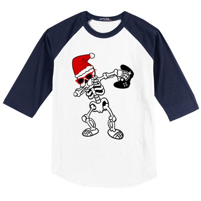 Funny Video Game Santa Dabbing Skeleton Christmas Gift Funny Gift Baseball Sleeve Shirt