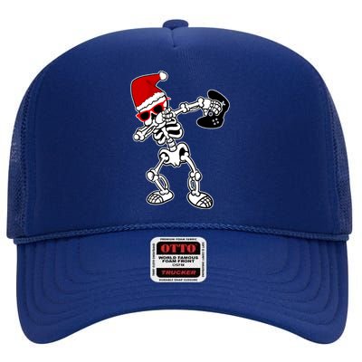 Funny Video Game Santa Dabbing Skeleton Christmas Gift Funny Gift High Crown Mesh Back Trucker Hat