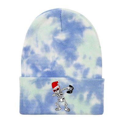 Funny Video Game Santa Dabbing Skeleton Christmas Gift Funny Gift Tie Dye 12in Knit Beanie