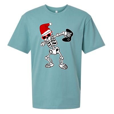 Funny Video Game Santa Dabbing Skeleton Christmas Gift Funny Gift Sueded Cloud Jersey T-Shirt