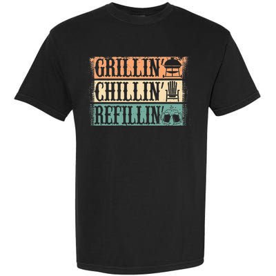 Funny Vintage Grill Dad Grilling Chilling Refilling Garment-Dyed Heavyweight T-Shirt