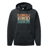 Funny Vintage Grill Dad Grilling Chilling Refilling Performance Fleece Hoodie