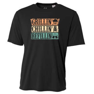 Funny Vintage Grill Dad Grilling Chilling Refilling Cooling Performance Crew T-Shirt