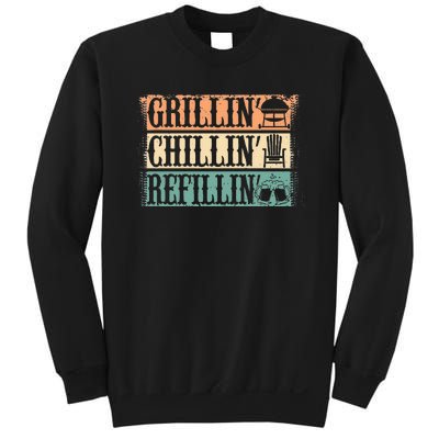 Funny Vintage Grill Dad Grilling Chilling Refilling Sweatshirt