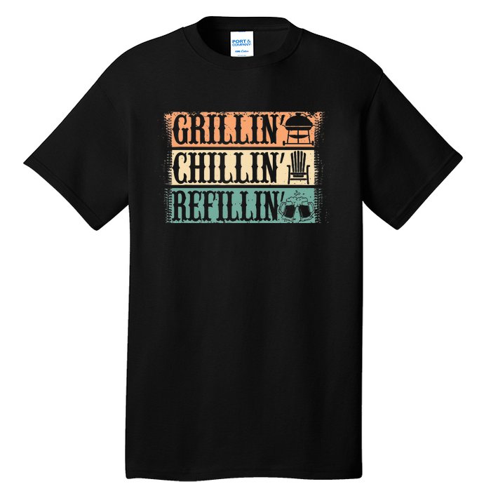 Funny Vintage Grill Dad Grilling Chilling Refilling Tall T-Shirt