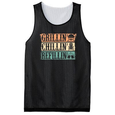 Funny Vintage Grill Dad Grilling Chilling Refilling Mesh Reversible Basketball Jersey Tank