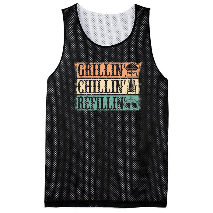 Funny Vintage Grill Dad Grilling Chilling Refilling Mesh Reversible Basketball Jersey Tank