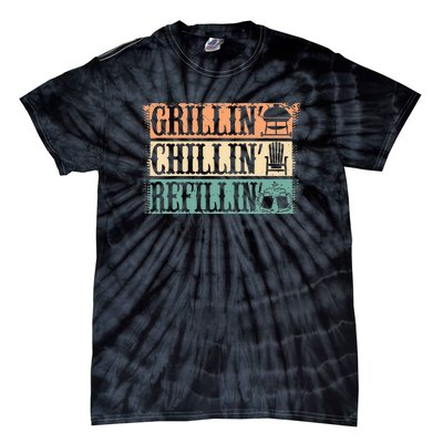 Funny Vintage Grill Dad Grilling Chilling Refilling Tie-Dye T-Shirt