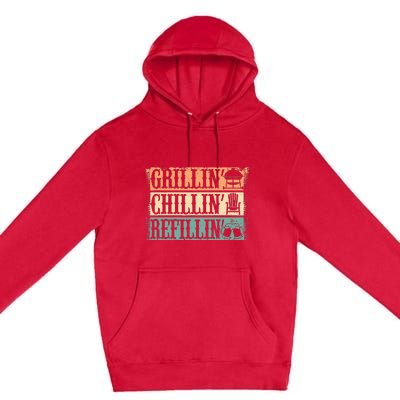 Funny Vintage Grill Dad Grilling Chilling Refilling Premium Pullover Hoodie