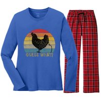 Funny Vintage Guess What? Chicken Butt! Farm Chicken Butt Gift Women's Long Sleeve Flannel Pajama Set 