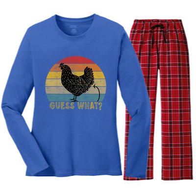 Funny Vintage Guess What? Chicken Butt! Farm Chicken Butt Gift Women's Long Sleeve Flannel Pajama Set 