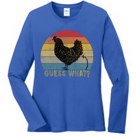 Funny Vintage Guess What? Chicken Butt! Farm Chicken Butt Gift Ladies Long Sleeve Shirt