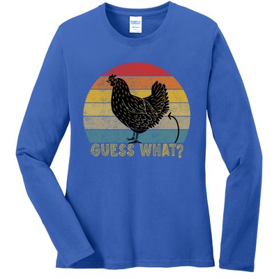 Funny Vintage Guess What? Chicken Butt! Farm Chicken Butt Gift Ladies Long Sleeve Shirt