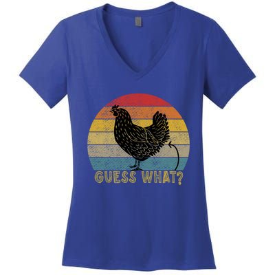 Funny Vintage Guess What? Chicken Butt! Farm Chicken Butt Gift Women's V-Neck T-Shirt