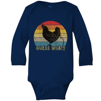 Funny Vintage Guess What? Chicken Butt! Farm Chicken Butt Gift Baby Long Sleeve Bodysuit