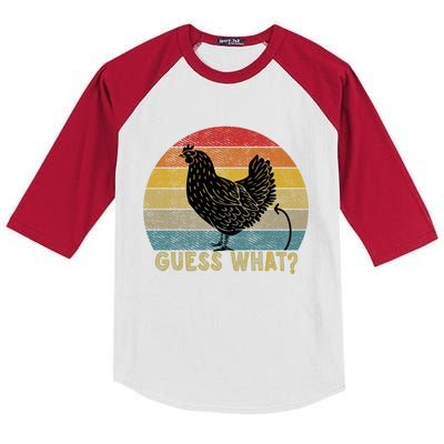 Funny Vintage Guess What? Chicken Butt! Farm Chicken Butt Gift Kids Colorblock Raglan Jersey