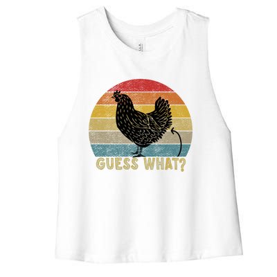 Funny Vintage Guess What? Chicken Butt! Farm Chicken Butt Gift Women's Racerback Cropped Tank