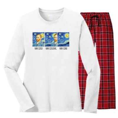 Funny Van Gogh Van Goghing Van Gone Fine Art Painting Joke Women's Long Sleeve Flannel Pajama Set 