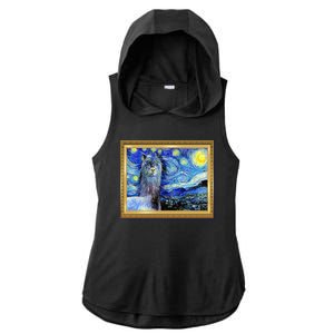 Funny Van Gogh Starry Night Llama Alpaca Ladies PosiCharge Tri-Blend Wicking Draft Hoodie Tank