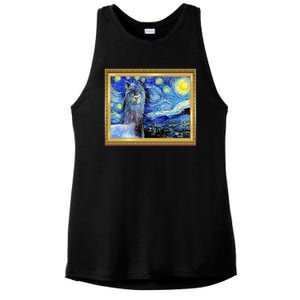 Funny Van Gogh Starry Night Llama Alpaca Ladies PosiCharge Tri-Blend Wicking Tank