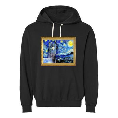 Funny Van Gogh Starry Night Llama Alpaca Garment-Dyed Fleece Hoodie