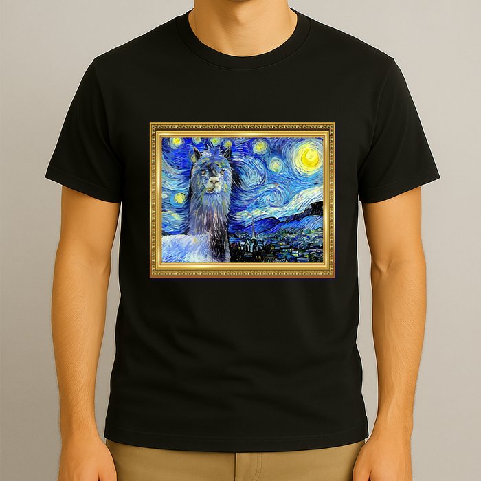 Funny Van Gogh Starry Night Llama Alpaca T-Shirt