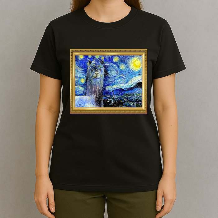 Funny Van Gogh Starry Night Llama Alpaca T-Shirt