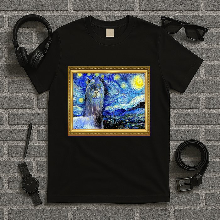 Funny Van Gogh Starry Night Llama Alpaca T-Shirt