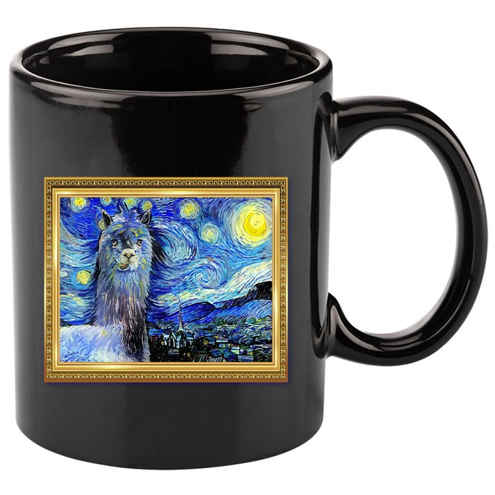 Funny Van Gogh Starry Night Llama Alpaca 11oz C Handle Ceramic Mug