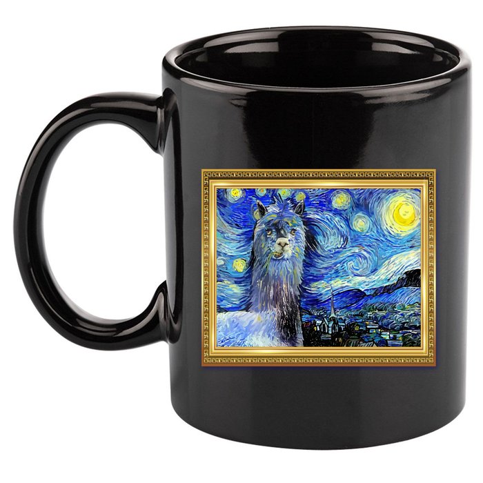 Funny Van Gogh Starry Night Llama Alpaca 11oz C Handle Ceramic Mug