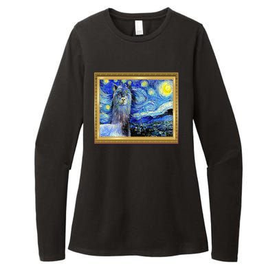 Funny Van Gogh Starry Night Llama Alpaca Womens CVC Long Sleeve Shirt