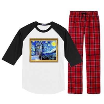 Funny Van Gogh Starry Night Llama Alpaca Raglan Sleeve Pajama Set