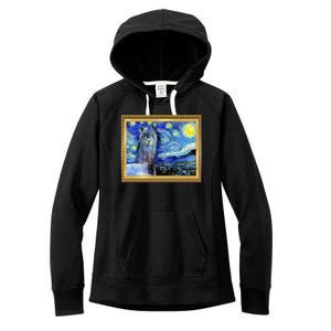 Funny Van Gogh Starry Night Llama Alpaca Women's Fleece Hoodie