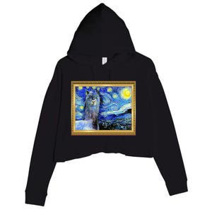 Funny Van Gogh Starry Night Llama Alpaca Crop Fleece Hoodie