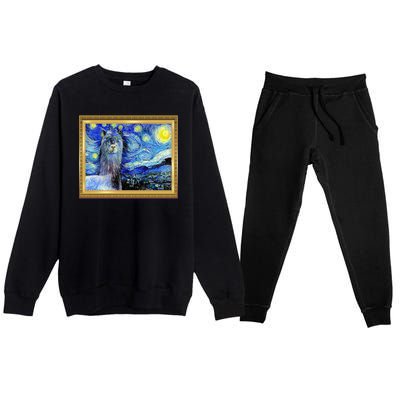 Funny Van Gogh Starry Night Llama Alpaca Premium Crewneck Sweatsuit Set