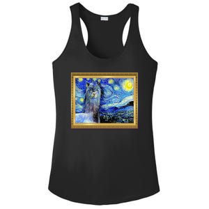 Funny Van Gogh Starry Night Llama Alpaca Ladies PosiCharge Competitor Racerback Tank