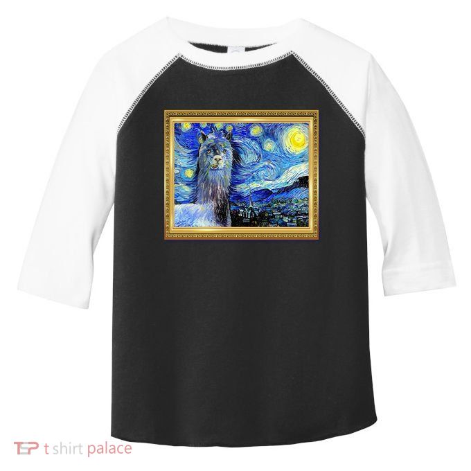 Funny Van Gogh Starry Night Llama Alpaca Toddler Fine Jersey T-Shirt