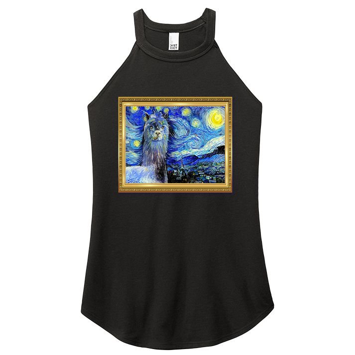 Funny Van Gogh Starry Night Llama Alpaca Women's Perfect Tri Rocker Tank